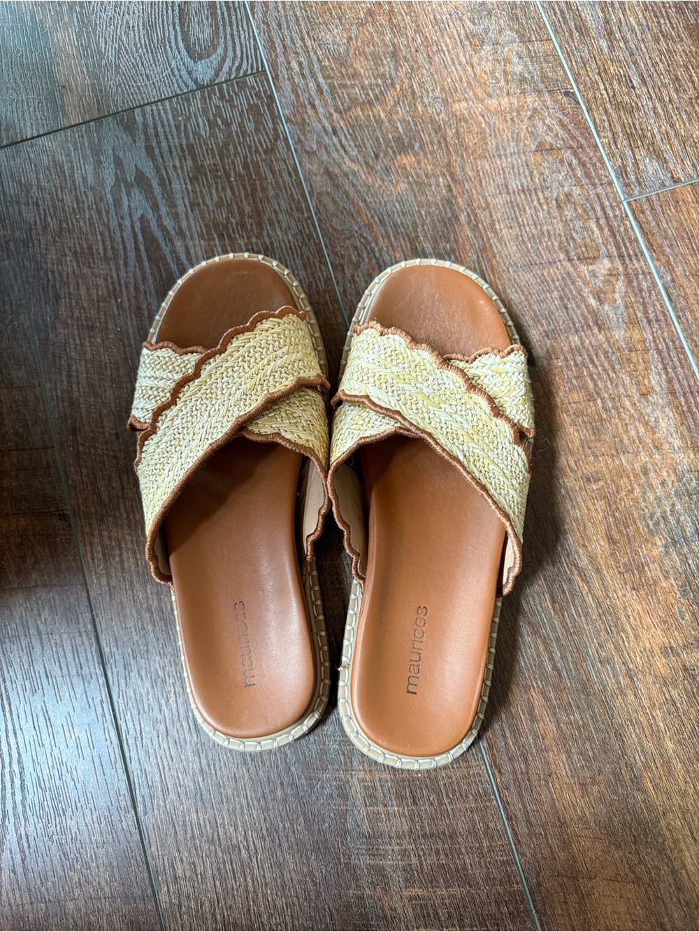 Maurices Tan and Natural Woven Slide Mules